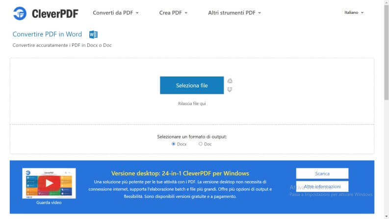 Convertire PDF in Word: CleverPDF seleziona file