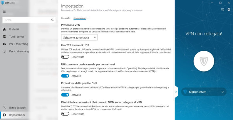 ZenMate VPN impostazioni