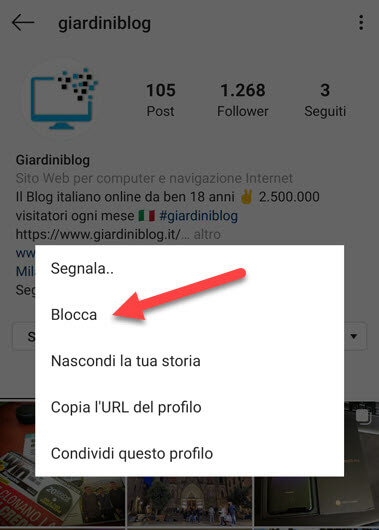 bloccare contatto instagram android ios