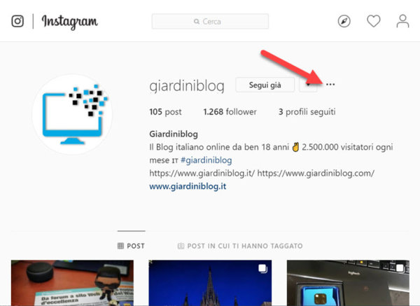 bloccare contatto instagram web menu