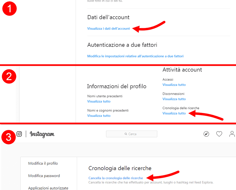 cancellare cronologia instagram da pc web browser sito
