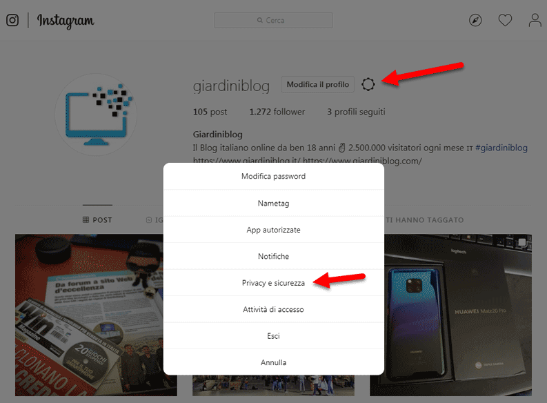 cancellare cronologia instagram da sito web browser