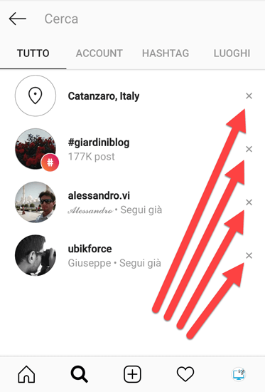 cancellare cronologia instagram voce singola