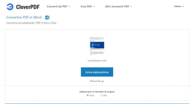 Convertire PDF in Word: CleverPDF elaborazione