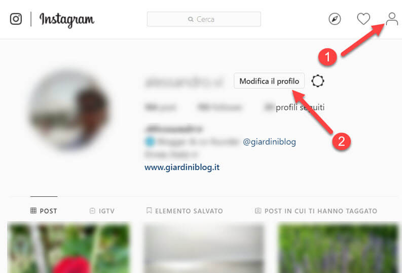 modifica profilo instagram web