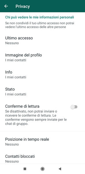 whatsapp impostazioni privacy