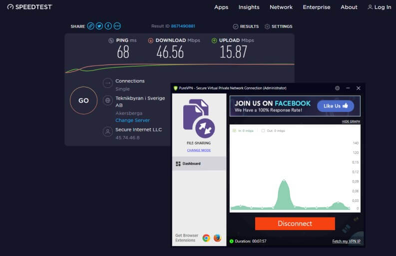 PureVPN speed test