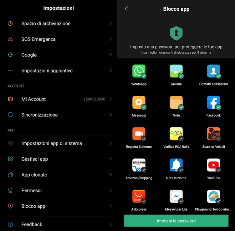 blocco app MIUI xiaomi