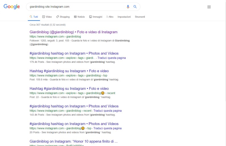 vedere profilo Instagram usando Google