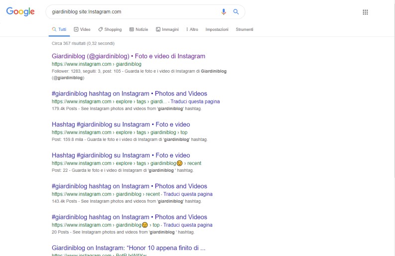 vedere profilo Instagram usando Google