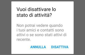 disattivare stato attività messenger