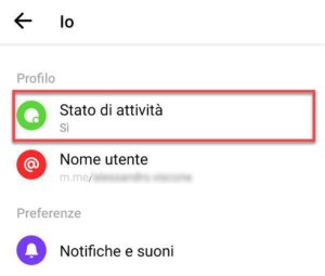 profilo stato attività messenger