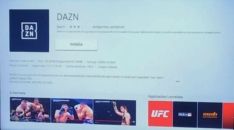 DAZN su Smart TV Samsung