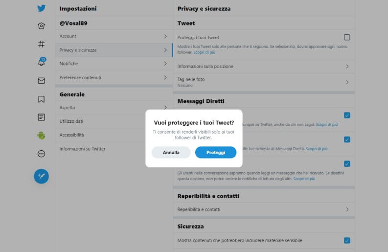 Proteggere i propri tweet