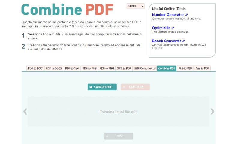 Unire PDF con Combine PDF