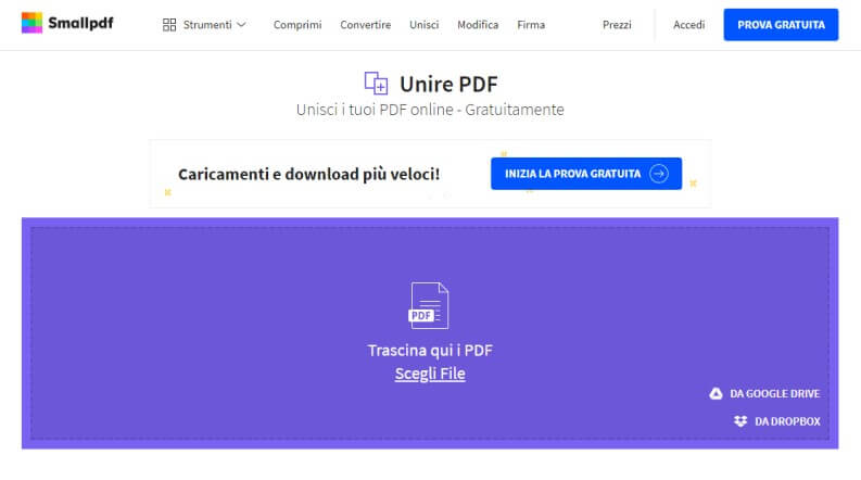Unire PDF con SmallPDF