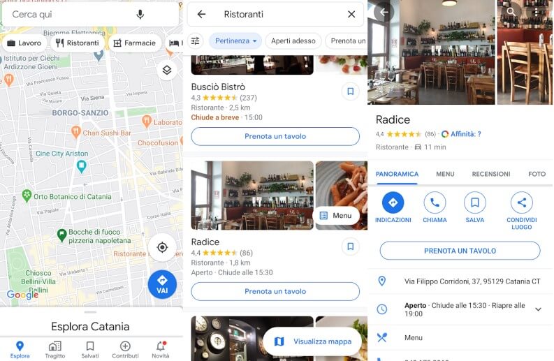 trovare ristoranti su Google Maps