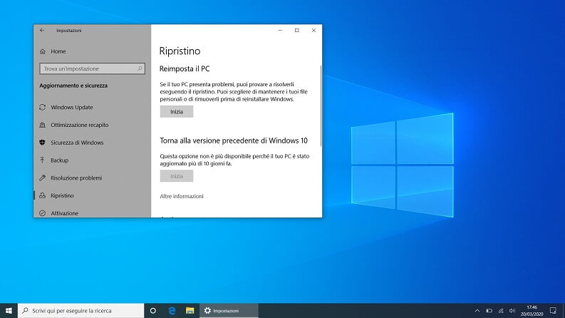 ripristino windows 10 schermo nero