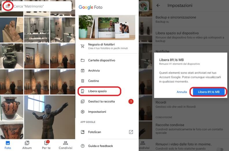 Liberare memoria smartphone android con Google Foto