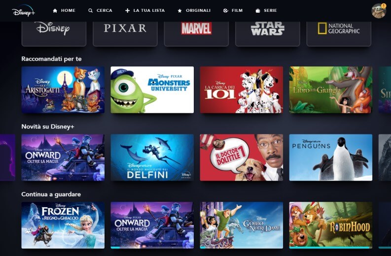 Catalogo USA di Disney Plus