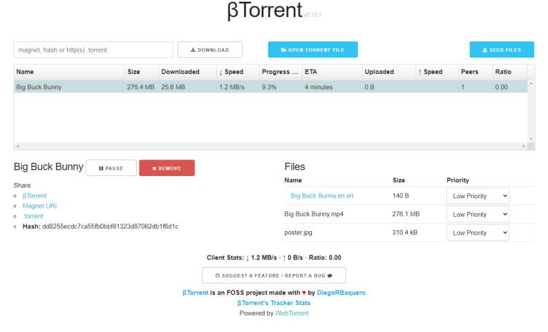 Scaricare Torrent con βTorrent