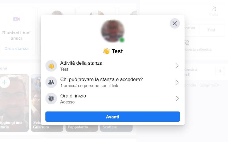 avviare stanza su Messenger Rooms PC