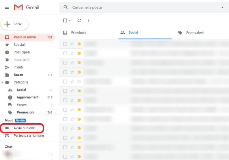 Come avviare una riunione tramite Gmail