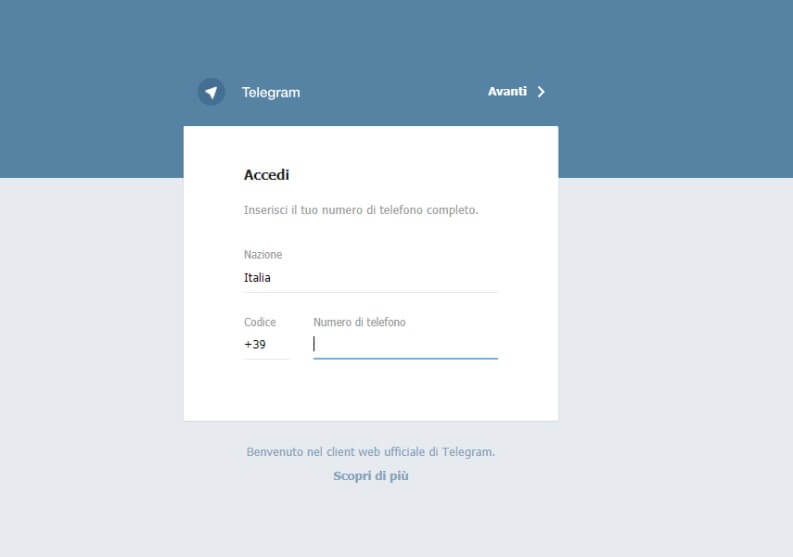 Attivazione di Telegram senza numero di telefono