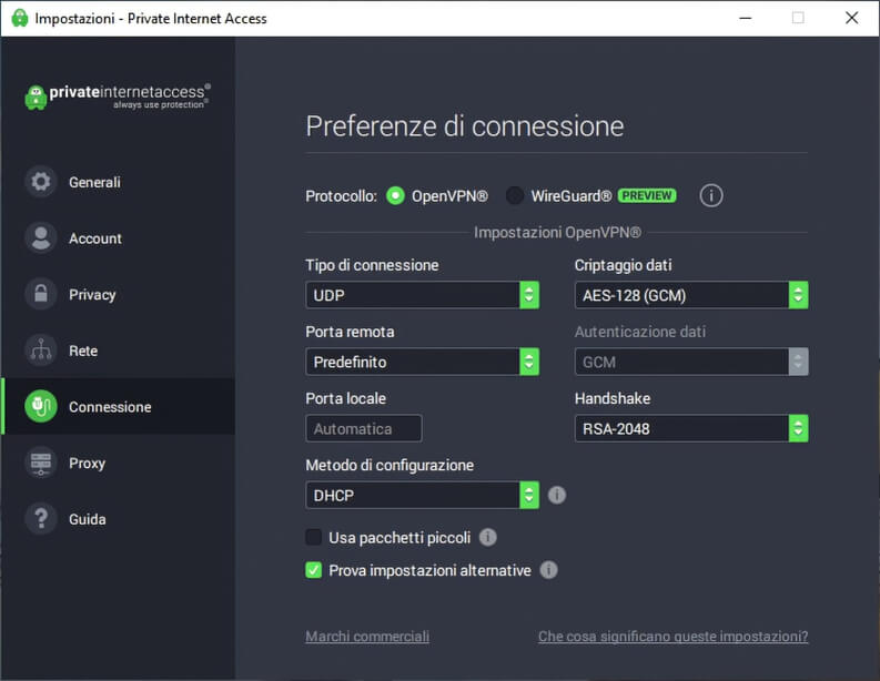 Il client Windows di PIA VPN