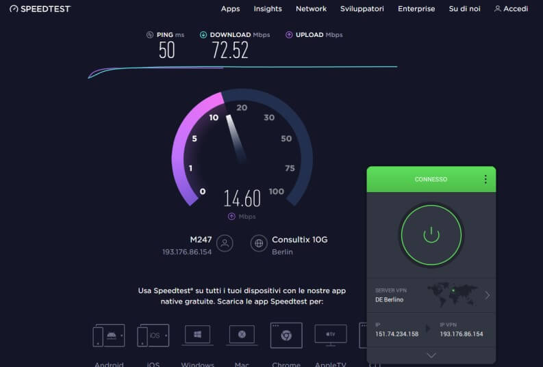 Velocità Private Internet Access 