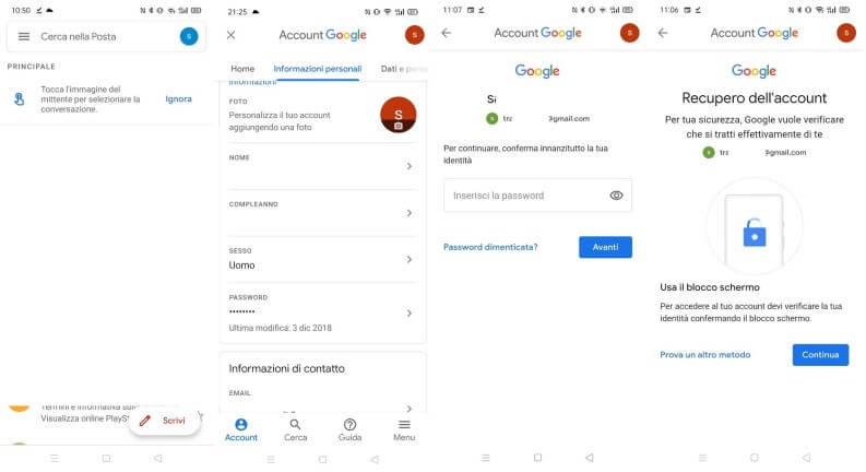 Recuperare account di Gmail e di Google da un dispositivo Android