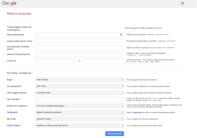 Usare la pagina di ricerca avanzata di Google