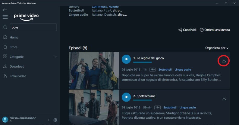 Scaricare un film o una serie su Amazon Prime Video su Windows