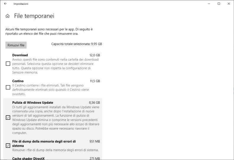 Strumento di rimozione file temporanei di Windows 10
