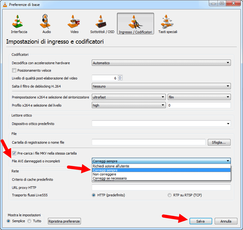 ripara avi danneggiati incompleti vlc correggi sempre