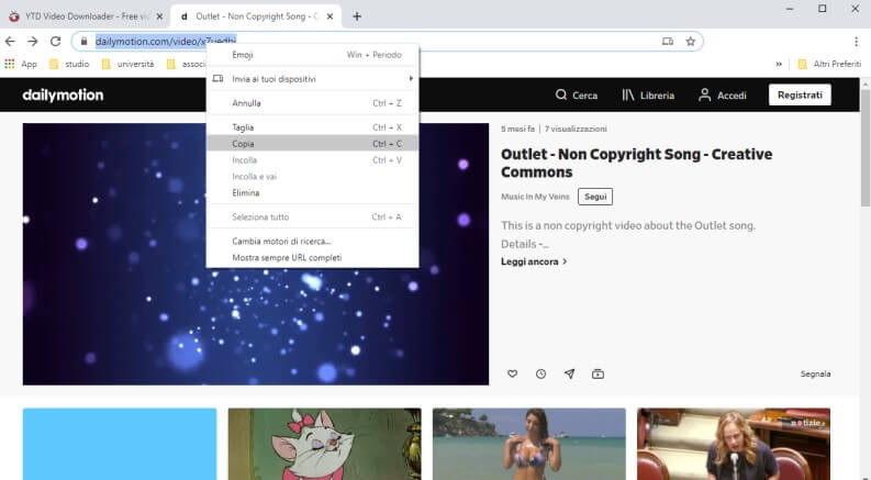 copiare link di un video da browser