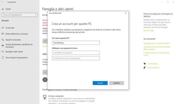 Come creare un nuovo utente locale in Windows 10