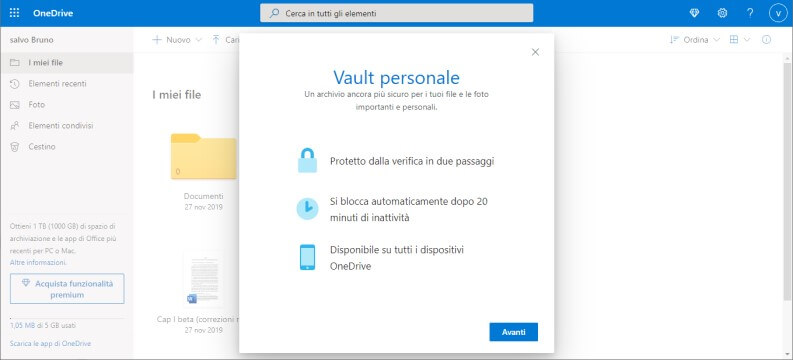 vault personale su one drive di microsoft