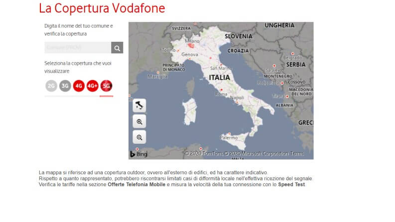 La mappa delle antenne 5g di Vodafone