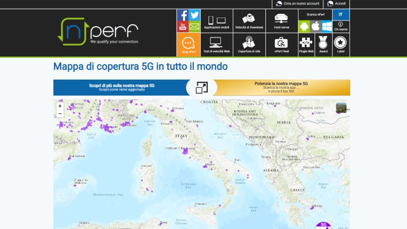 La mappa di nPerf per verificare la copertura 5G