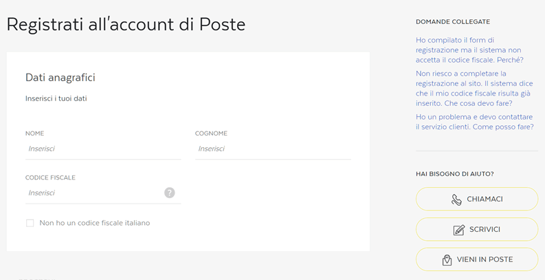 Registrazione Sito Poste It