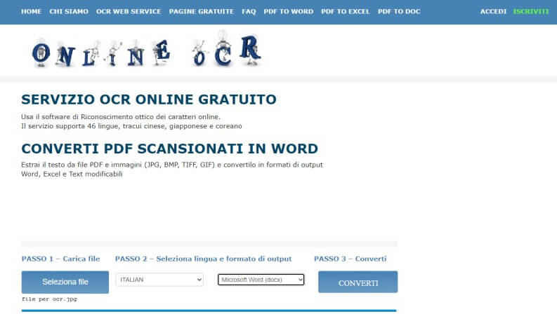 online ocr convertire immagine in testo