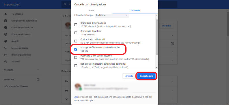 Cancellare la cache su Google Chrome