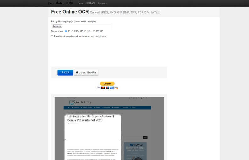 gratis online ocr per estrarre testo da immagine