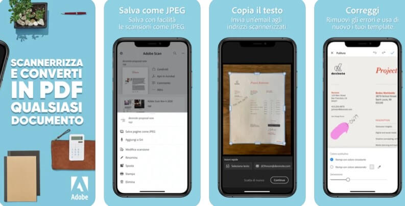 Adobe Scan esempio di app per convertire da immagine a testo