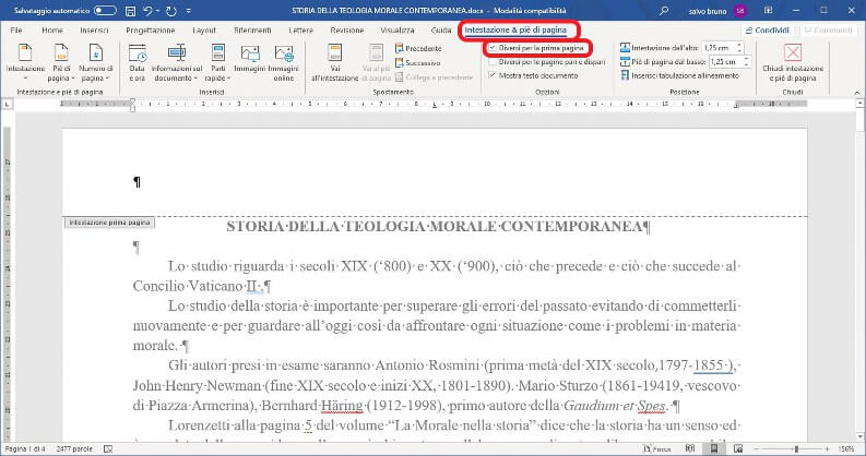 numerare pagine su word diverse dalla prima