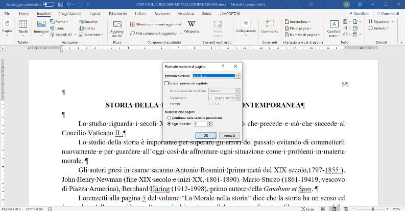 Numero diversa su word, numeri romani