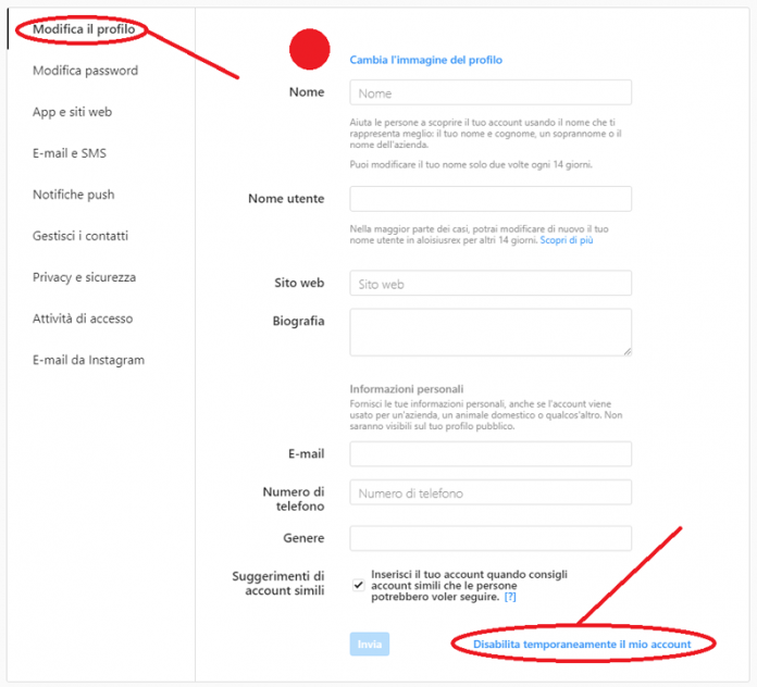 Come disattivare temporaneamente Instagram GiardiniBlog