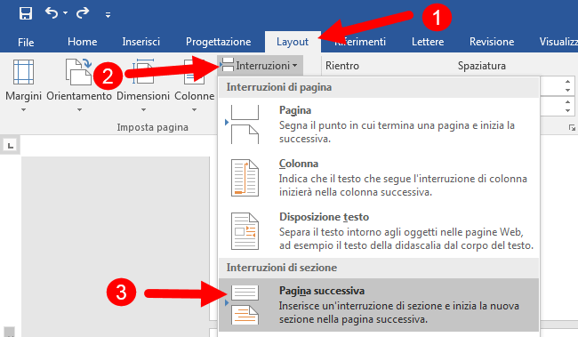 interruzione di pagina successiva Word