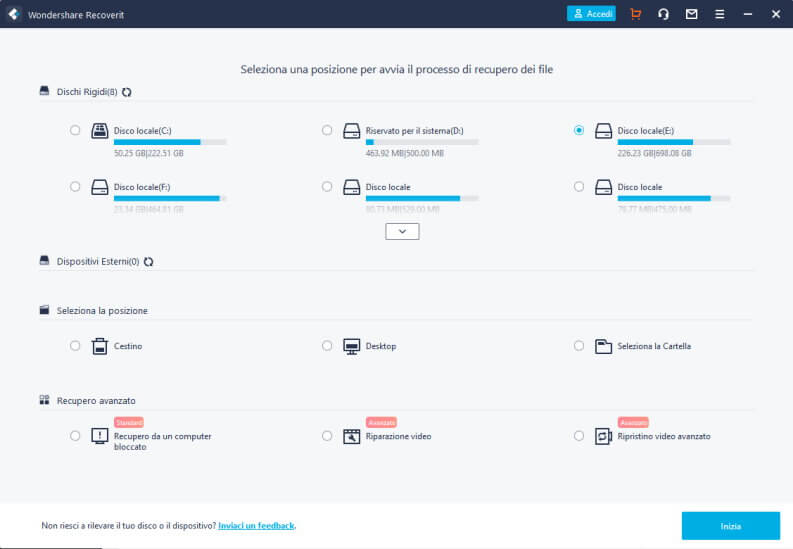 Interfaccia Wondershare Recoverit